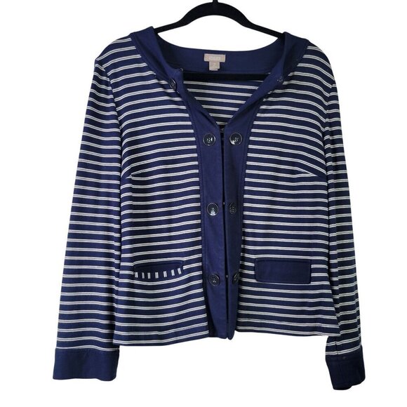 Chico's Women's Sailor Ponte Nautical Theme Cardigan Blazer Navy Blue Size L (2) - Picture 1 of 11